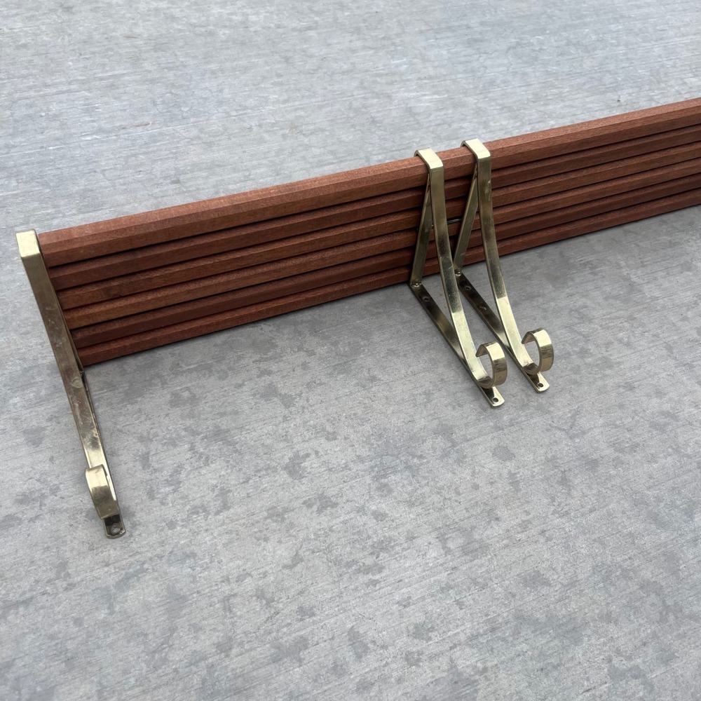 Vintage Mid Century Modern Adjustable Wood and Brass Wall Shelf 24-45 Inch Wide - Picture 5 of 12